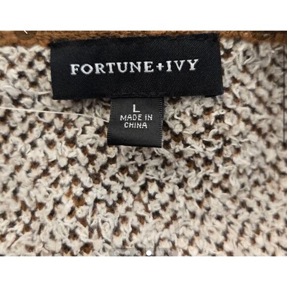 FORTUNE + IVY LONG‎ OPEN FRONT SOFT CARDIGAN BROWN MULTI STRIPED POCKETS L NWOT - Picture 2 of 8